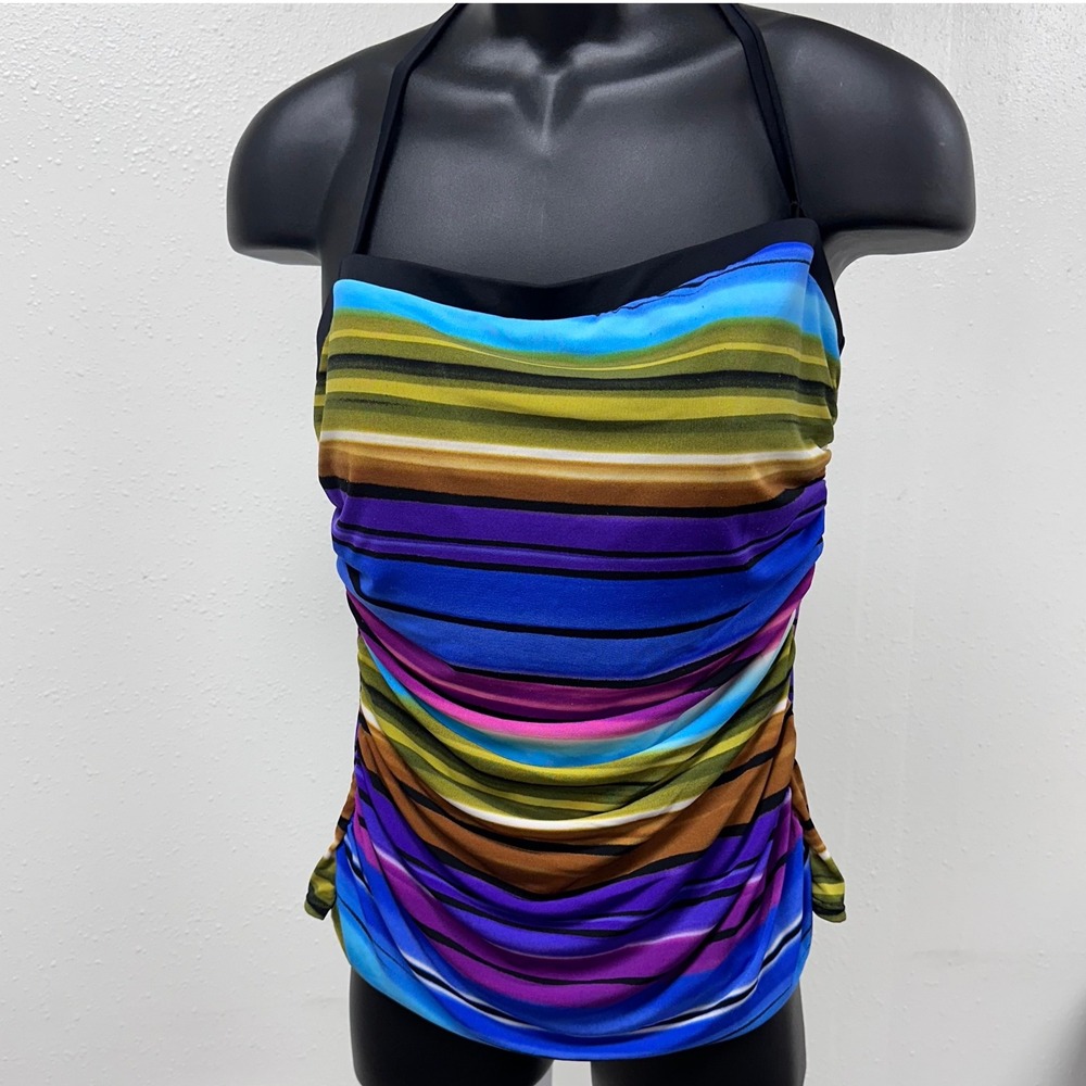 Catalina Tankini Top Suddenly Slim Striped Ruched Swim Beach Top L/G
